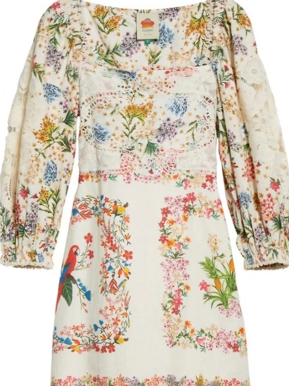 Farm Rio Forest Scarves Lace Billowy Sleeve Embroidered Minidress SZ Large - Picture 4 of 8